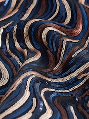 Wavy Navy Sequin Long Sleeve Asymmetric Party Top - Image 3 of 6