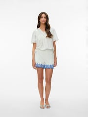 VERO MODA White Short Sleeve V-Neck Lace Trim Top - Image 3 of 5