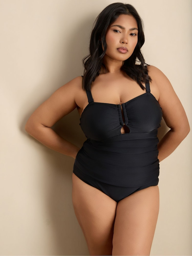 Live Unlimited Black Trim Cut Out Tankini Top - Image 2 of 5 Live Unlimited Black Trim Cut Out Tankini Top - Image 2 of 5