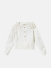 Angel & Rocket White 100% Cotton Flower Trim Cardigan - Image 2 of 4