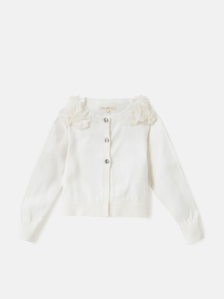 Angel & Rocket White 100% Cotton Flower Trim Cardigan - Image 2 of 4