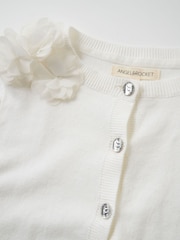 Angel & Rocket White 100% Cotton Flower Trim Cardigan - Image 4 of 4