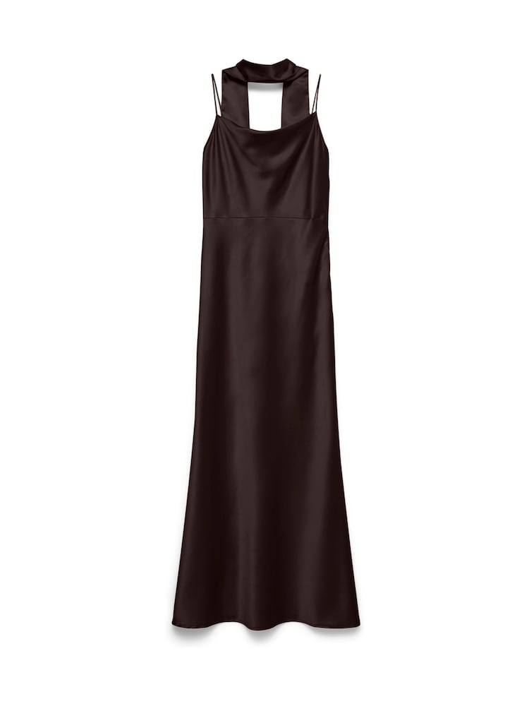 VERO MODA Brown Satin Scarf Detail Cami Maxi Dress - Image 1 of 2