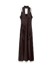 VERO MODA Brown Satin Scarf Detail Cami Maxi Dress - Image 2 of 2