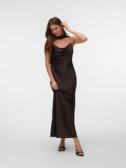 VERO MODA Brown Satin Scarf Detail Cami Maxi Dress - Image 3 of 6