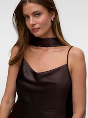 VERO MODA Brown Satin Scarf Detail Cami Maxi Dress - Image 4 of 6