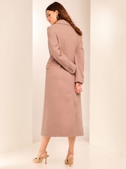 Lipsy Pink Long Line Double Breasted Coat With Wool - Image 4 of 5