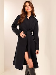 Lipsy Navy Blue Belted Tailored Wrap Coat - Image 4 of 5