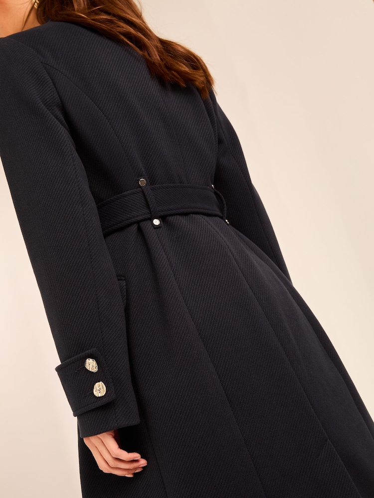 Lipsy Navy Blue Belted Tailored Wrap Coat - Image 5 of 5