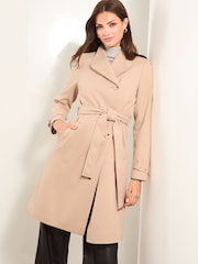 Lipsy Camel Asymmetrical Belted Coat - Image 1 of 4