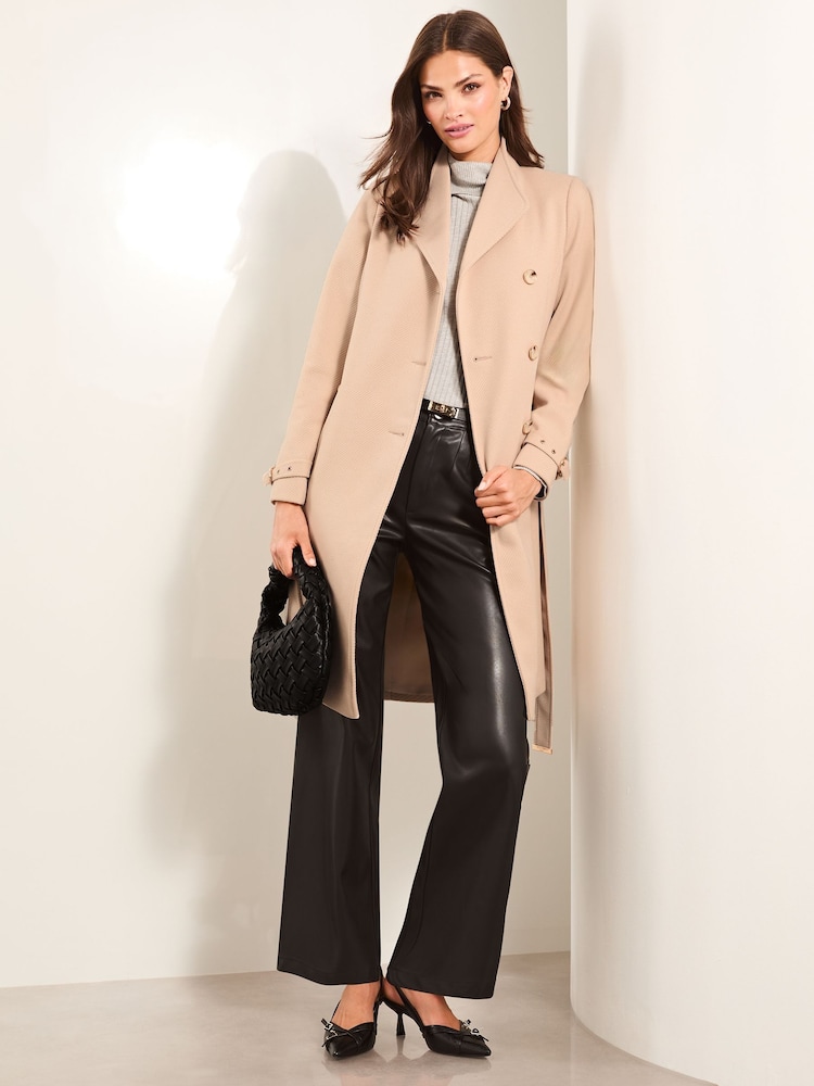 Lipsy Camel Asymmetrical Belted Coat - Image 2 of 4