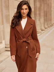 Lipsy Rust Red Petite Double Breasted Long Line Belted Coat - Image 2 of 5