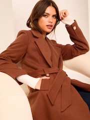 Lipsy Rust Red Petite Double Breasted Long Line Belted Coat - Image 4 of 5