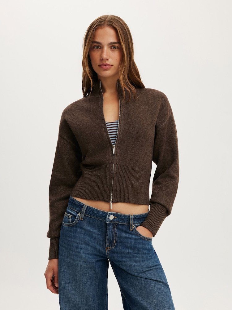 Cotton On Brown Lotus Cinched Zip Knit Cardigans - Image 2 of 4