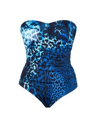 Seaspray Blue Mauritius Leopard Gathered Tummy Control Bandeau Longer Length Swimsuit - Image 5 of 5