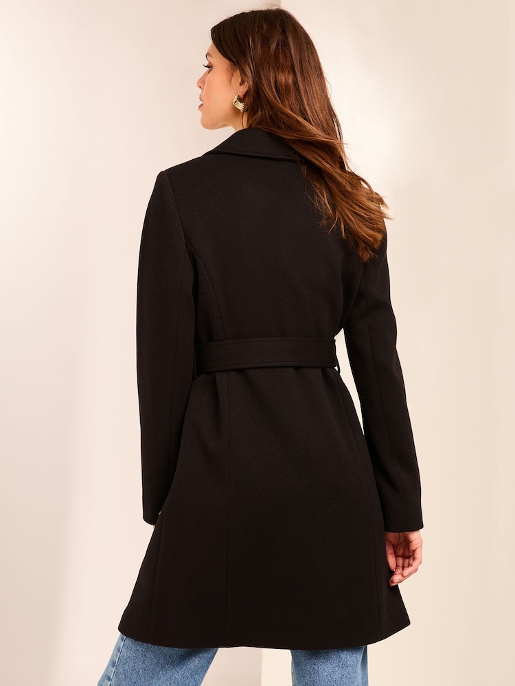 Lipsy Black Petite Military Button Through Belted Coat - Image 2 of 6