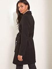 Lipsy Black Petite Military Button Through Belted Coat - Image 3 of 6