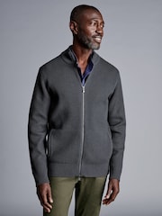 Charles Tyrwhitt Grey Chunky Rib Zip Funnel Neck Cardigan - Image 1 of 6