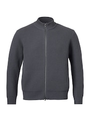 Charles Tyrwhitt Grey Chunky Rib Zip Funnel Neck Cardigan - Image 4 of 6