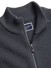 Charles Tyrwhitt Grey Chunky Rib Zip Funnel Neck Cardigan - Image 5 of 6