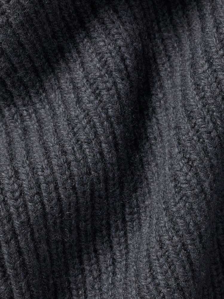 Charles Tyrwhitt Grey Chunky Rib Zip Funnel Neck Cardigan - Image 6 of 6