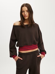 Cotton On Brown Relaxed Off Shoulder Sweatshirt - Image 1 of 4