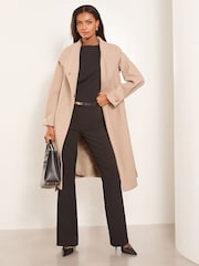 Lipsy Biege Petite Funnel Neck Wrap Belted Coat With Wool - Image 3 of 4