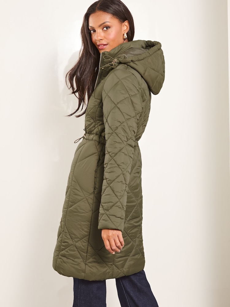 Lipsy Khaki Green Petite Shower Resistant Quilted Padded Coat - Image 4 of 4