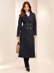 Lipsy Navy Blue Petite Long Line Double Breasted Coat With Wool - Image 1 of 3