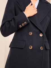Lipsy Navy Blue Petite Long Line Double Breasted Coat With Wool - Image 3 of 3