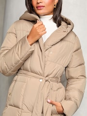 Lipsy Camel Petite Shower Resistant Belted Padded Coat - Image 4 of 4