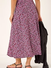 Розовый - Стретчевая юбка средних размеров с цветочным принтом Roman - Изображение 3 5