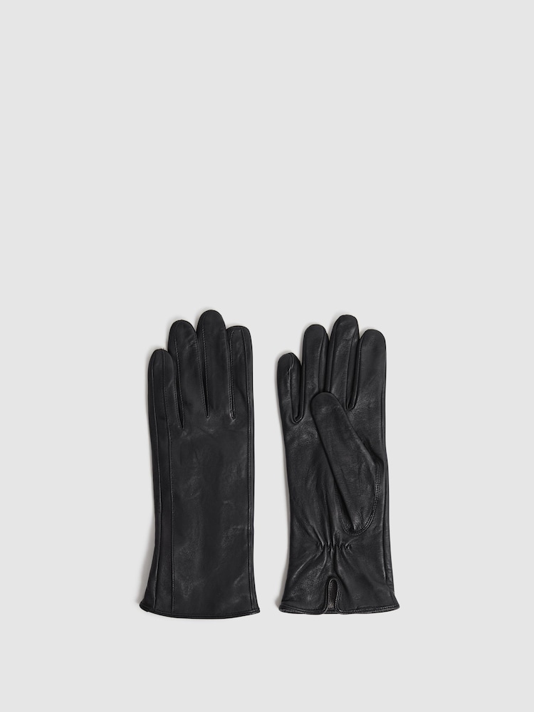 Reiss Black Giselle Leather Ruched Gloves - Image 1 of 3