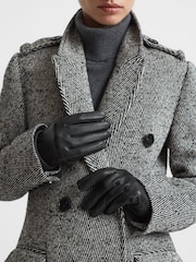 Reiss Black Giselle Leather Ruched Gloves - Image 2 of 3