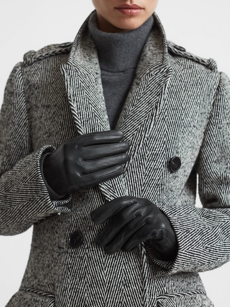 Reiss Black Giselle Leather Ruched Gloves - Image 2 of 3