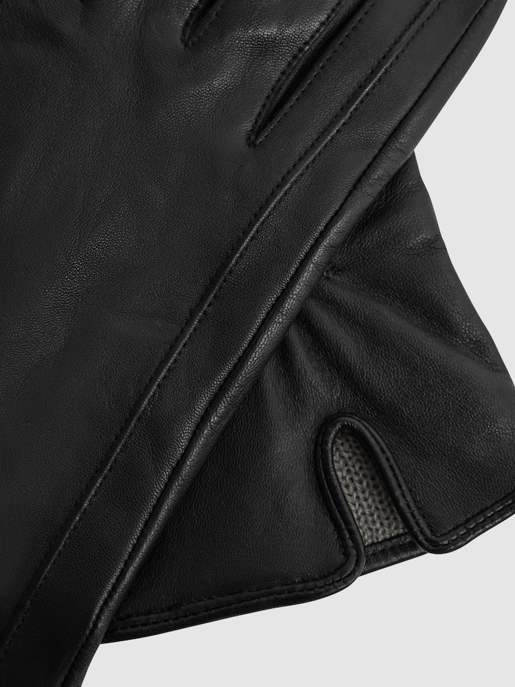Reiss Black Giselle Leather Ruched Gloves - Image 3 of 3