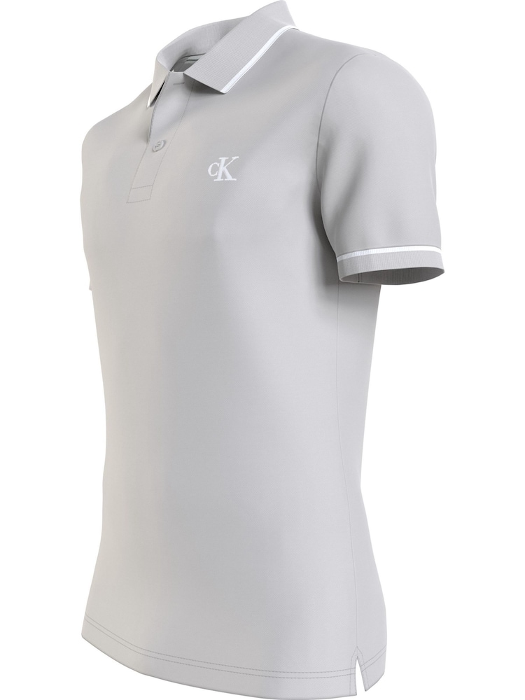 Calvin Klein Grey Slim Logo Tipping Polo Shirt - Image 3 of 3
