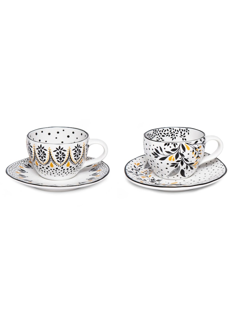 Sara Miller Artisanne Noir Set of 2 Espresso Cups and Saucers - Image 2 of 6