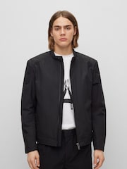 BOSS Black Slim Fit Canvas Biker Jacket - Image 1 of 6