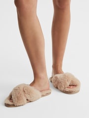 Reiss Nude Aspen Faux Fur Slippers - Image 2 of 5