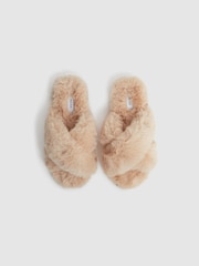 Reiss Nude Aspen Faux Fur Slippers - Image 3 of 5