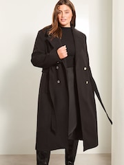 Lipsy Black Curve Double Breasted Long Line Belted Coat - Image 4 of 7