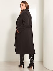 Lipsy Black Curve Double Breasted Long Line Belted Coat - Image 5 of 7