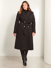 Lipsy Black Curve Double Breasted Long Line Belted Coat - Image 6 of 7