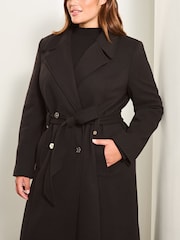 Lipsy Black Curve Double Breasted Long Line Belted Coat - Image 7 of 7
