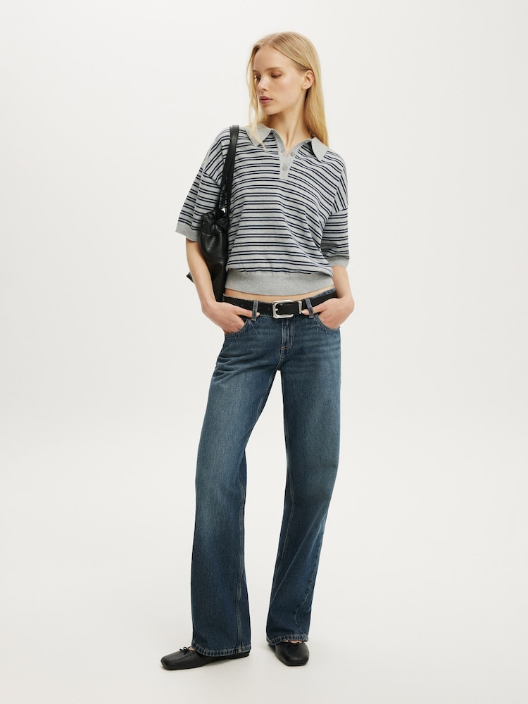 Cotton On Blue Short Sleeve Boxy Polo Shirt Knit - Image 1 of 4 Cotton On Blue Short Sleeve Boxy Polo Shirt Knit - Image 1 of 4