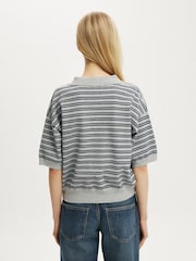 Cotton On Blue Short Sleeve Boxy Polo Shirt Knit - Image 3 of 4
