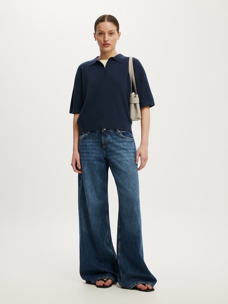Cotton On Blue Ss Boxy Polo Shirt - Image 1 of 4 Cotton On Blue Ss Boxy Polo Shirt - Image 1 of 4