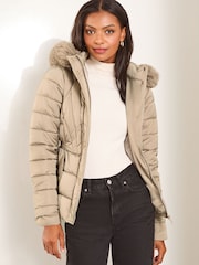 Lipsy Cream Cinched Waist Shorts Padded Coat - Image 3 of 4