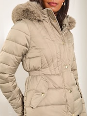 Lipsy Cream Cinched Waist Shorts Padded Coat - Image 4 of 4